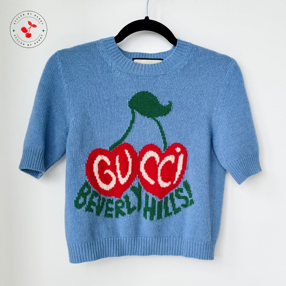 Gucci Beverly Hills Cherry Print Sweater in Blue
